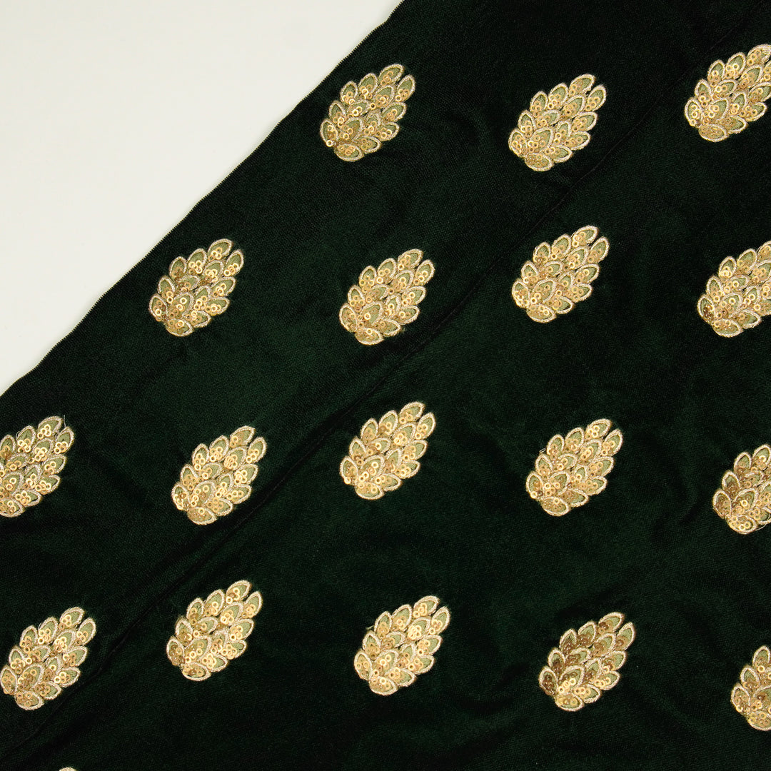 Anees Buta On Bottle Green Velvet Embroidered Fabric