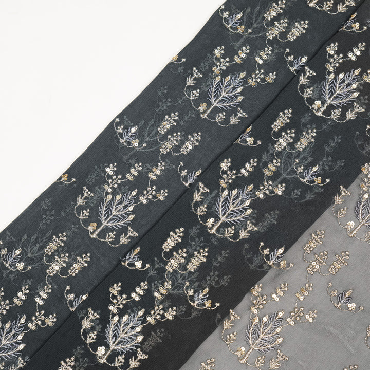 Dina Jaal on Charcoal Semi Georgette Embroidered Fabric