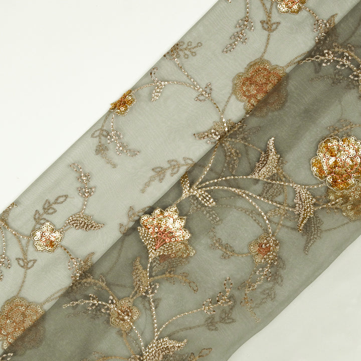 Isha Jaal on Charcoal Grey Silk Organza Embroidered Fabric