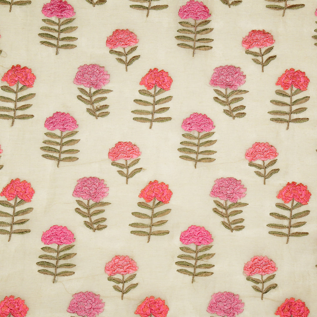 Nayla Buta on Cream Silk Linen Embroidered Fabric