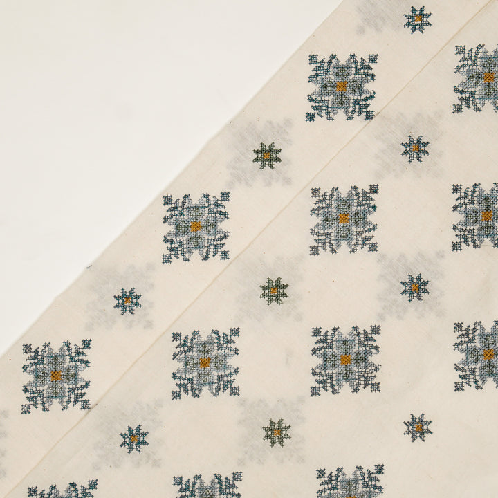 Nilaya Buta Buti Mixture on Cream Cotton Linen Embroidered Fabric