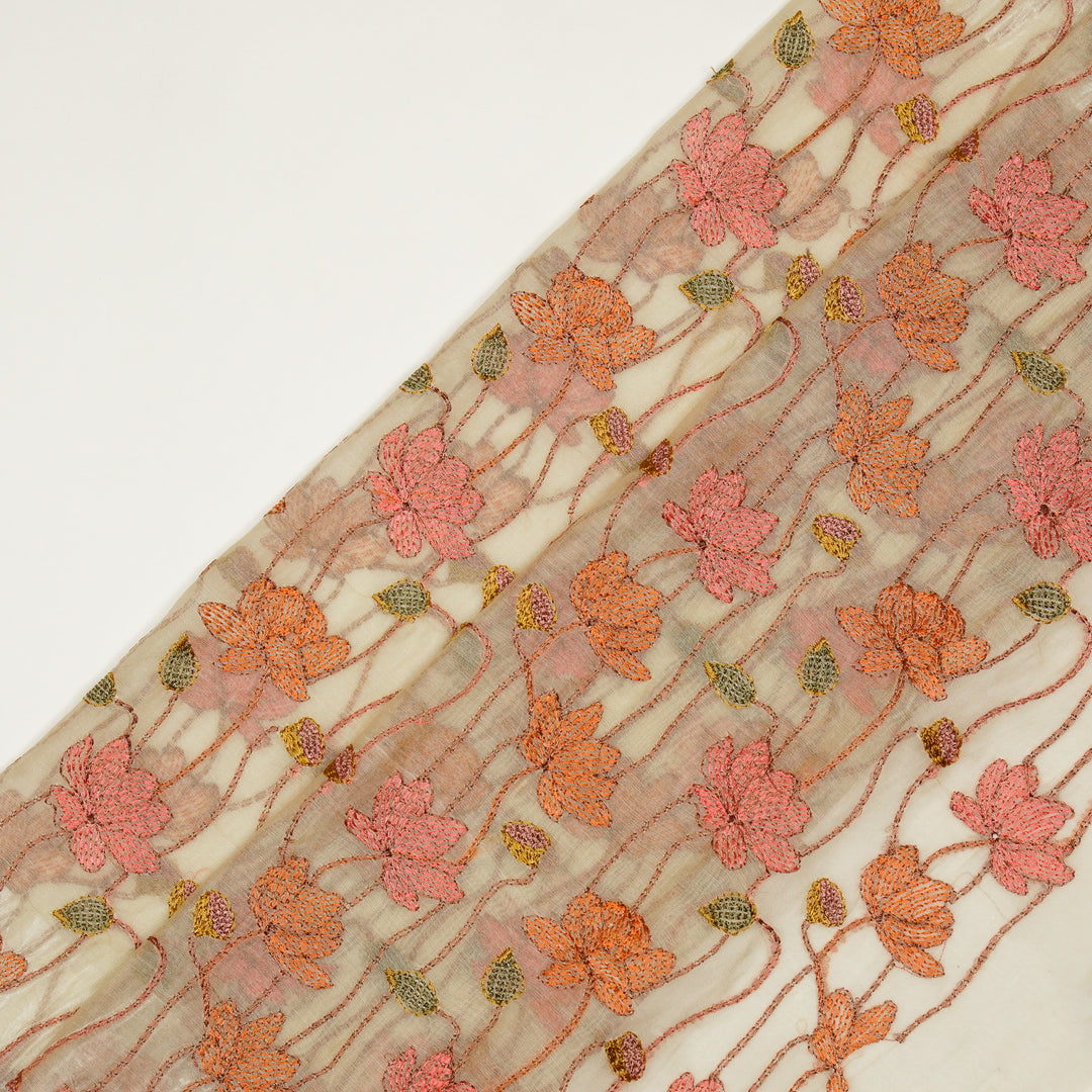 Raneem Jaal on Cream Cotton Silk Embroidered Fabric