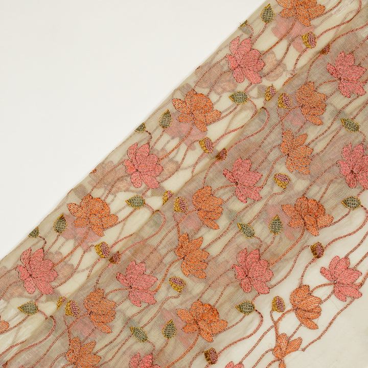 Raneem Jaal on Cream Cotton Silk Embroidered Fabric