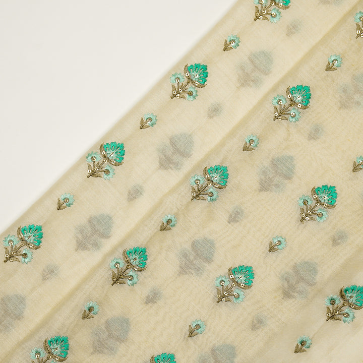 Gulika Buta Buti Mixture  on Cream Silk Chanderi Embroidered Fabric