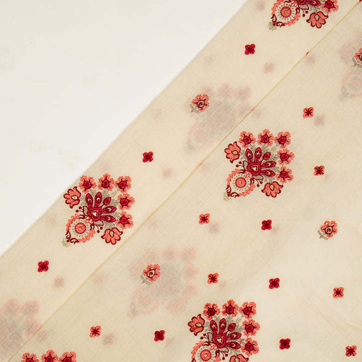 Rituja Buta Buti Mixture on Cream/Maroon Malmal Embroidered Fabric
