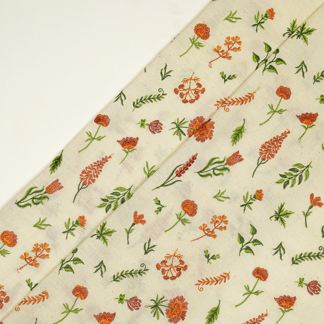 Grishma Buta Buti Mixture on Cream Cotton Linen Embroidered Fabric