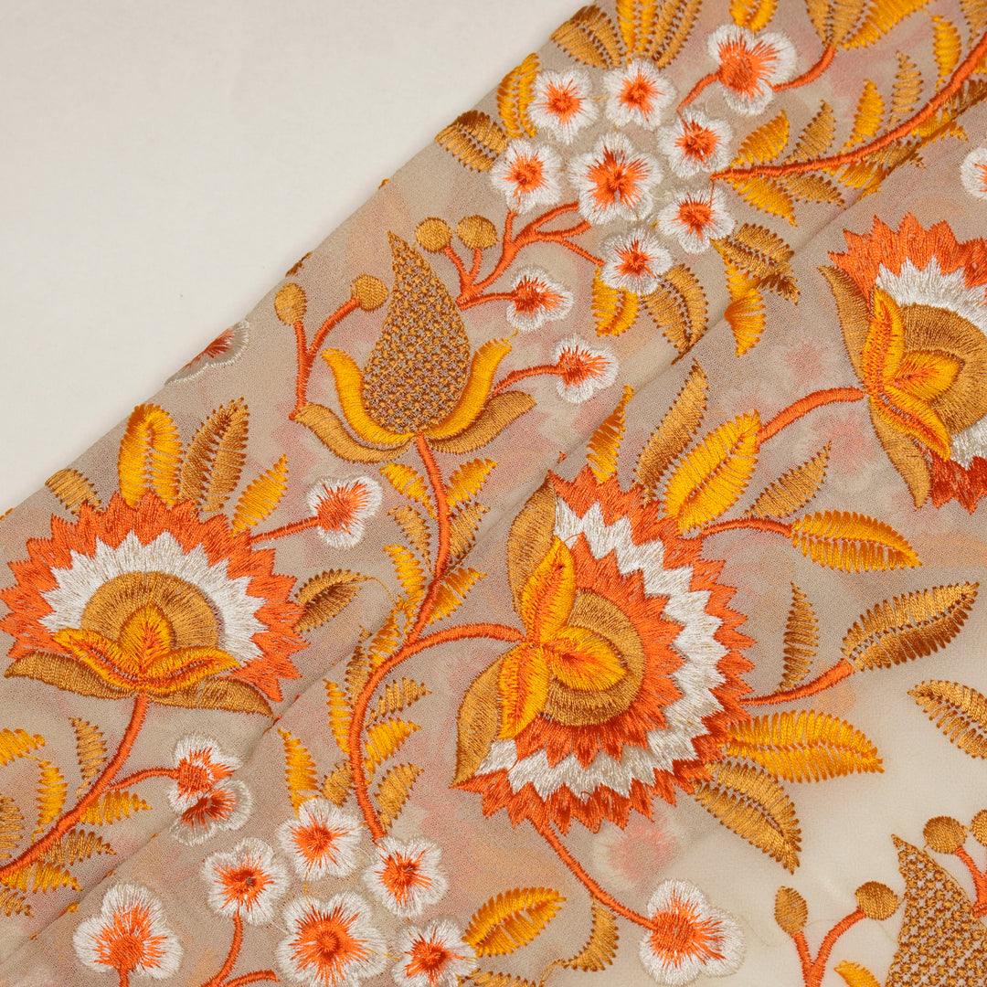 Afsana Jaal on Cream/Gold Silk Chanderi Embroidered Fabric