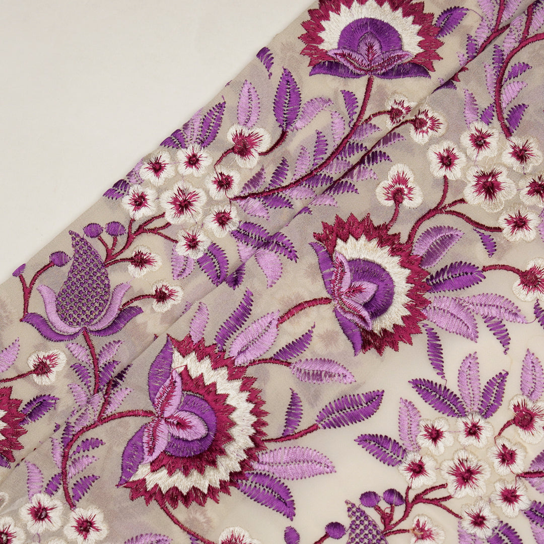 Afsana Jaal on Cream/Purple Silk Chanderi Embroidered Fabric