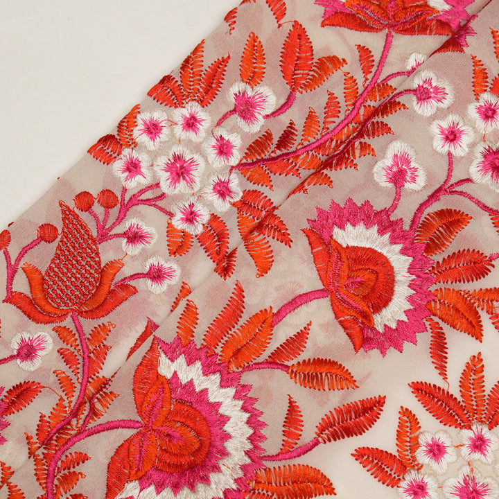 Afsana Jaal on Cream/Fuxia Silk Chanderi Embroidered Fabric