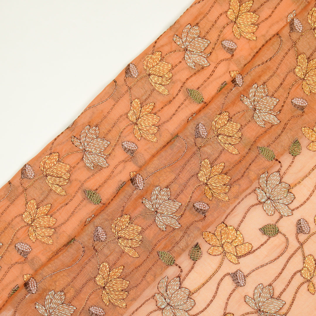 Raneem Jaal on Deep Peach Cotton Silk Embroidered Fabric