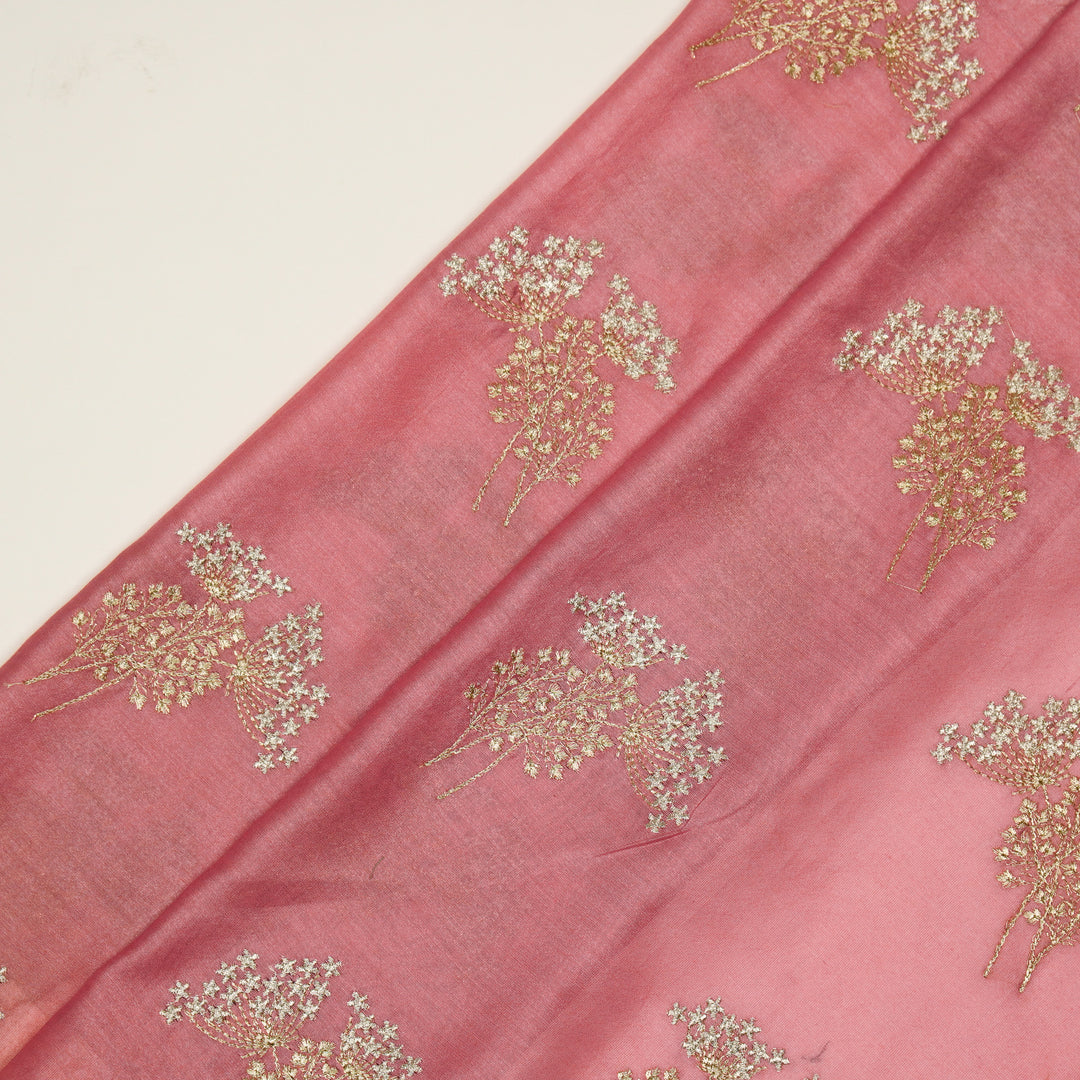 Baheera Buta on Deep/Pink Silk Chanderi Embroidered Fabric