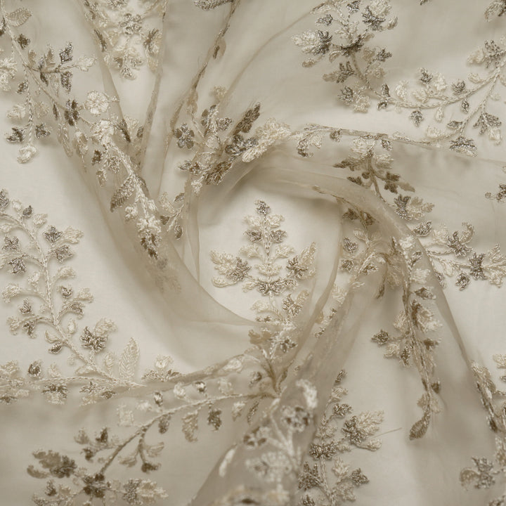 Aatrayi Jaal on Ivory Silk Organza Embroidered Fabric