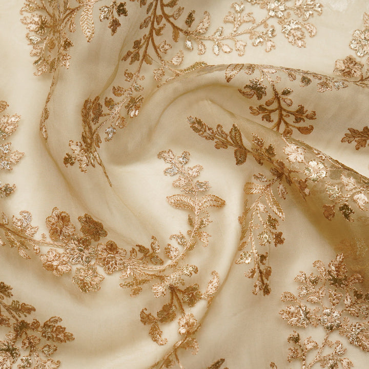 Aatrayi Jaal on Beige Silk Organza Embroidered Fabric
