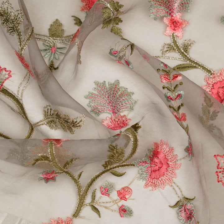 Riha Jaal on Light Mauve Imported Silk Organza Embroidered Fabric