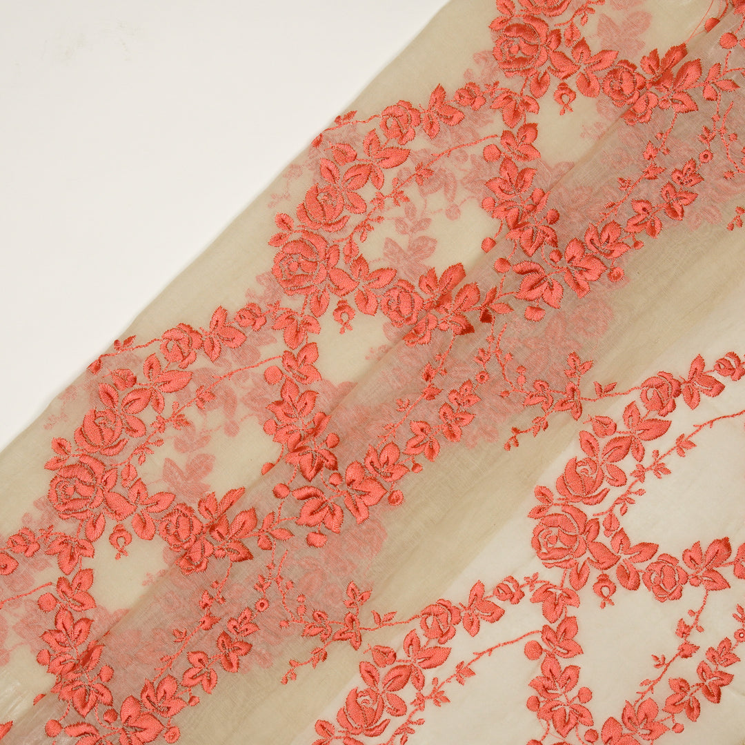 Nismah Jaal on Dusky/Cream Cotton Silk Embroidered Fabric