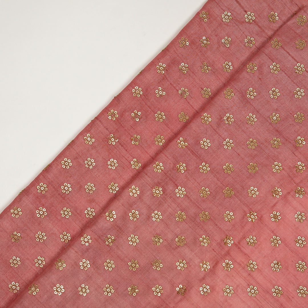 Rati Buti on Dusky Pink Tussar Silk Embroidered Fabric