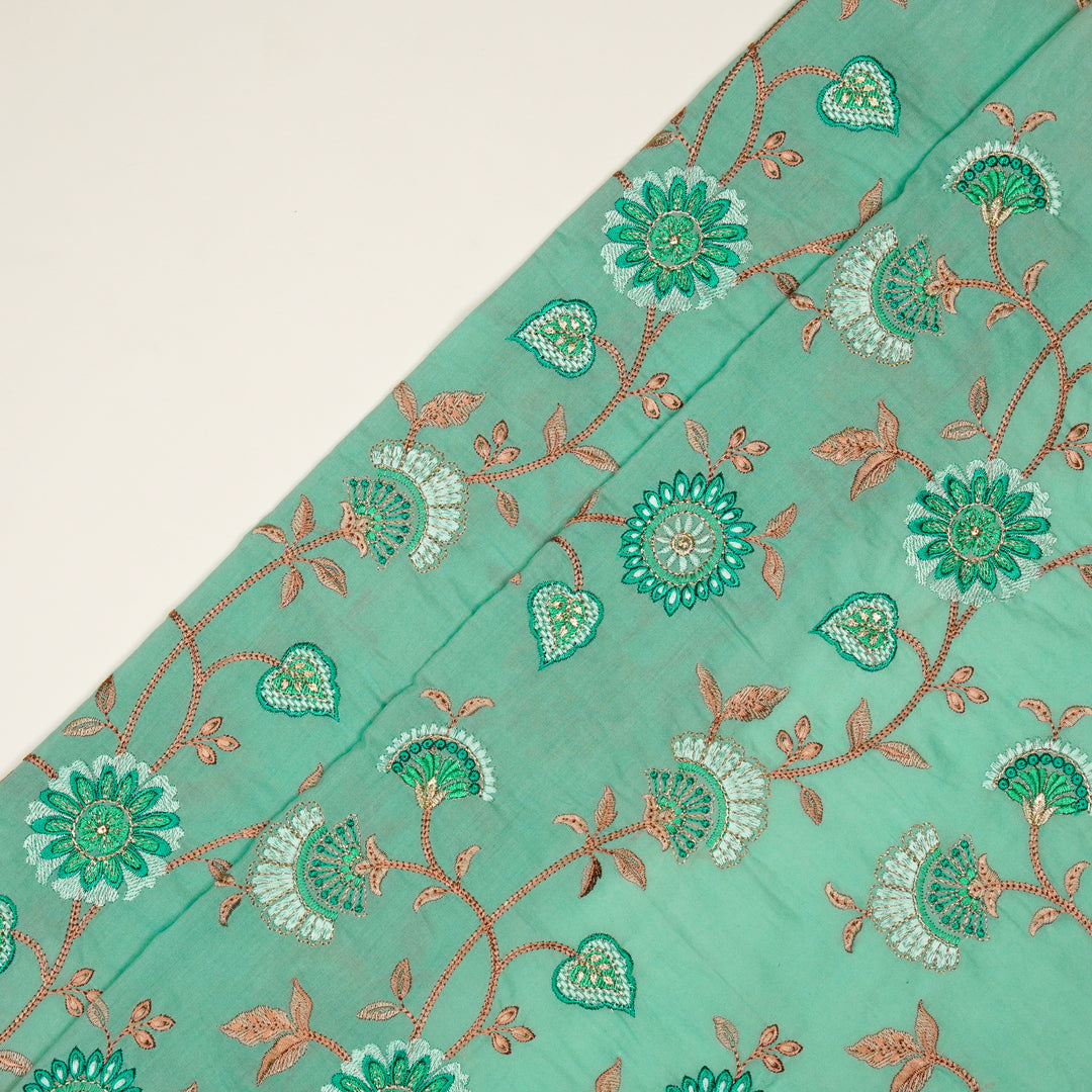 Wardah Jaal on Forest/Green  Malmal Embroidered Fabric