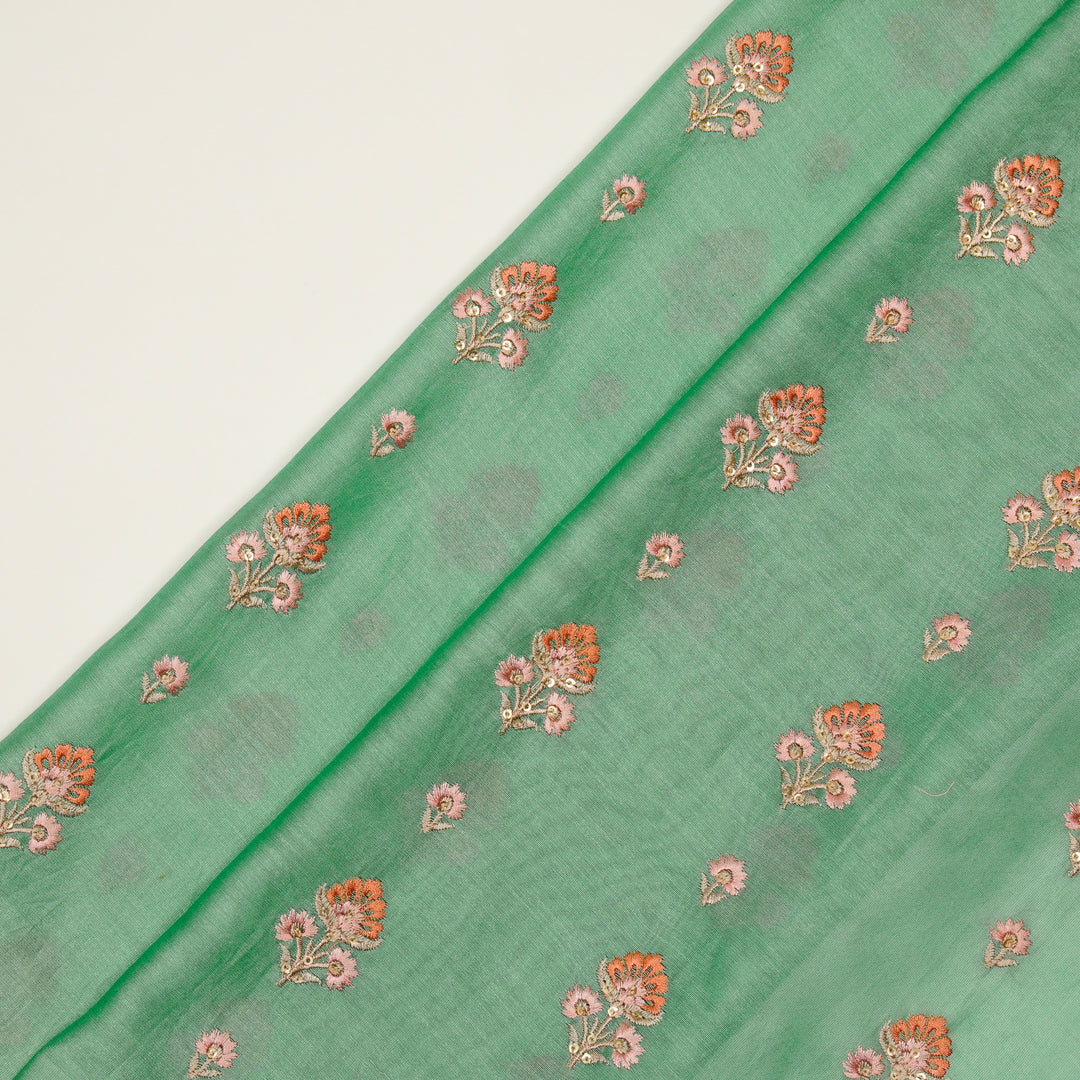 Gulika Buta Buti Mixture on Forest/Green Silk Chanderi Embroidered Fabric