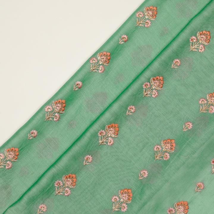 Gulika Buta Buti Mixture on Forest/Green Silk Chanderi Embroidered Fabric