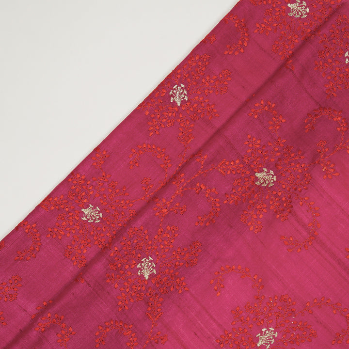 Mihir Jaal On Fuxia Tussar Silk Embroidered Fabric