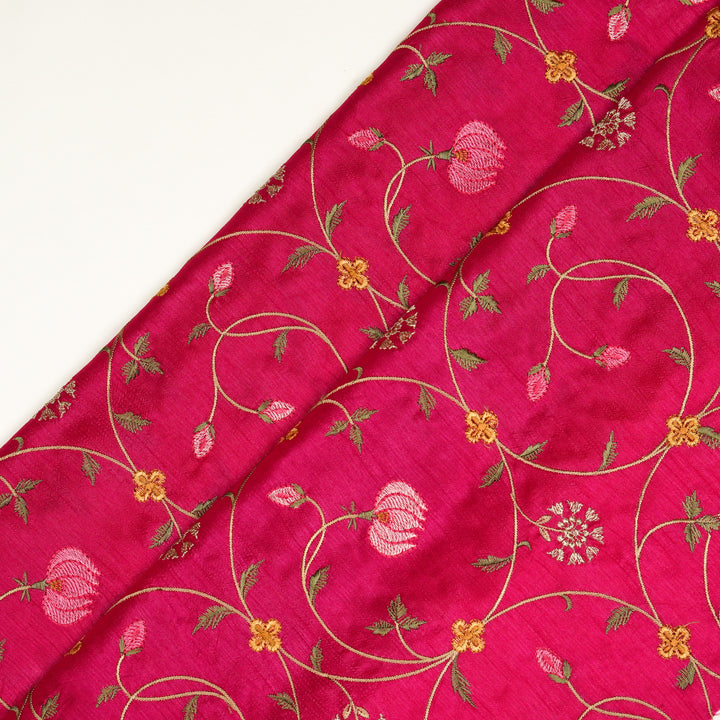 Nargis Jaal on Fuxia Semi Raw Silk Embroidered Fabric