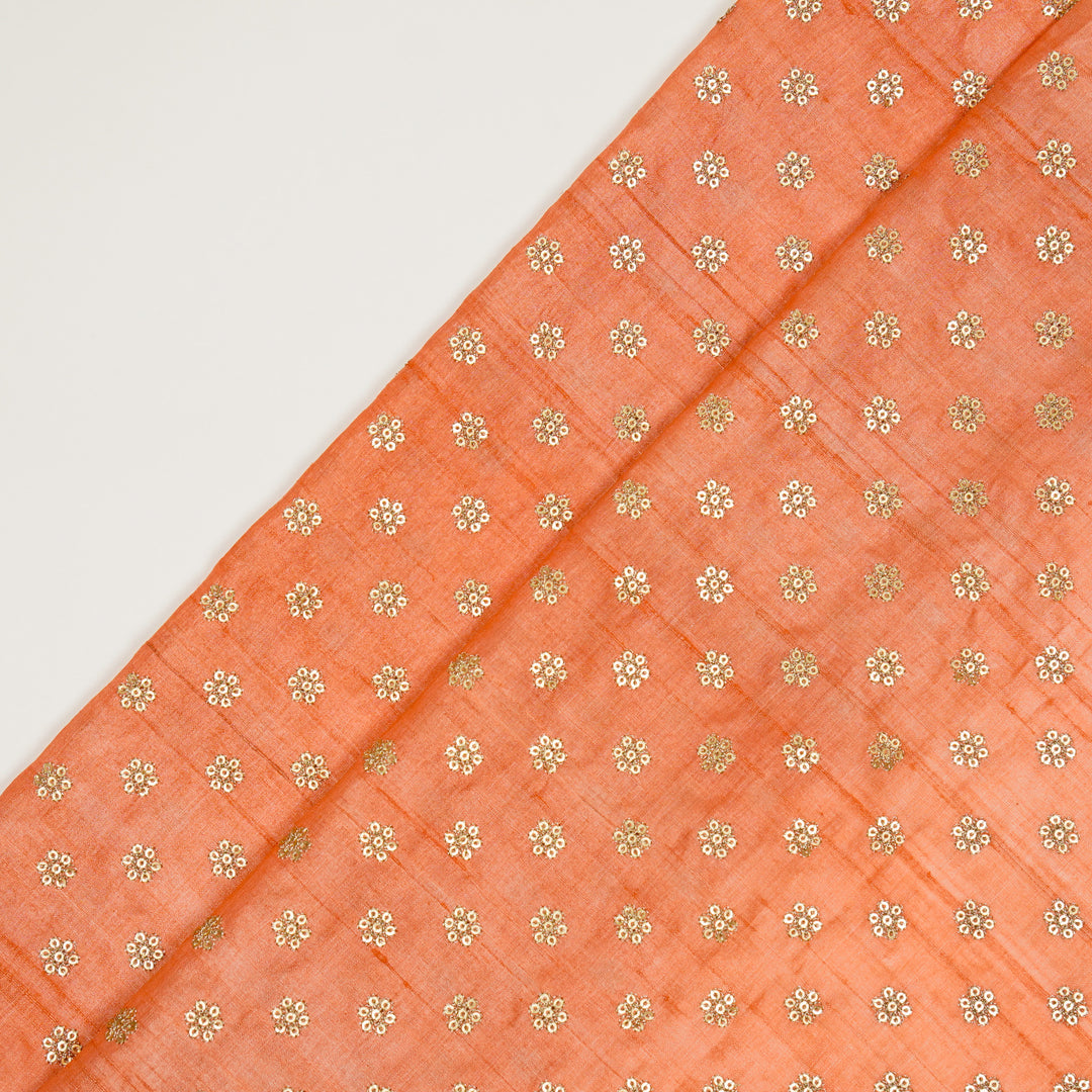 Rati Buti on Deep Peach Tussar Silk Embroidered Fabric