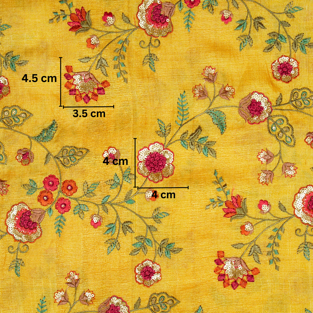 Saahili Jaal on Gold Tussar Silk Embroidered Fabric