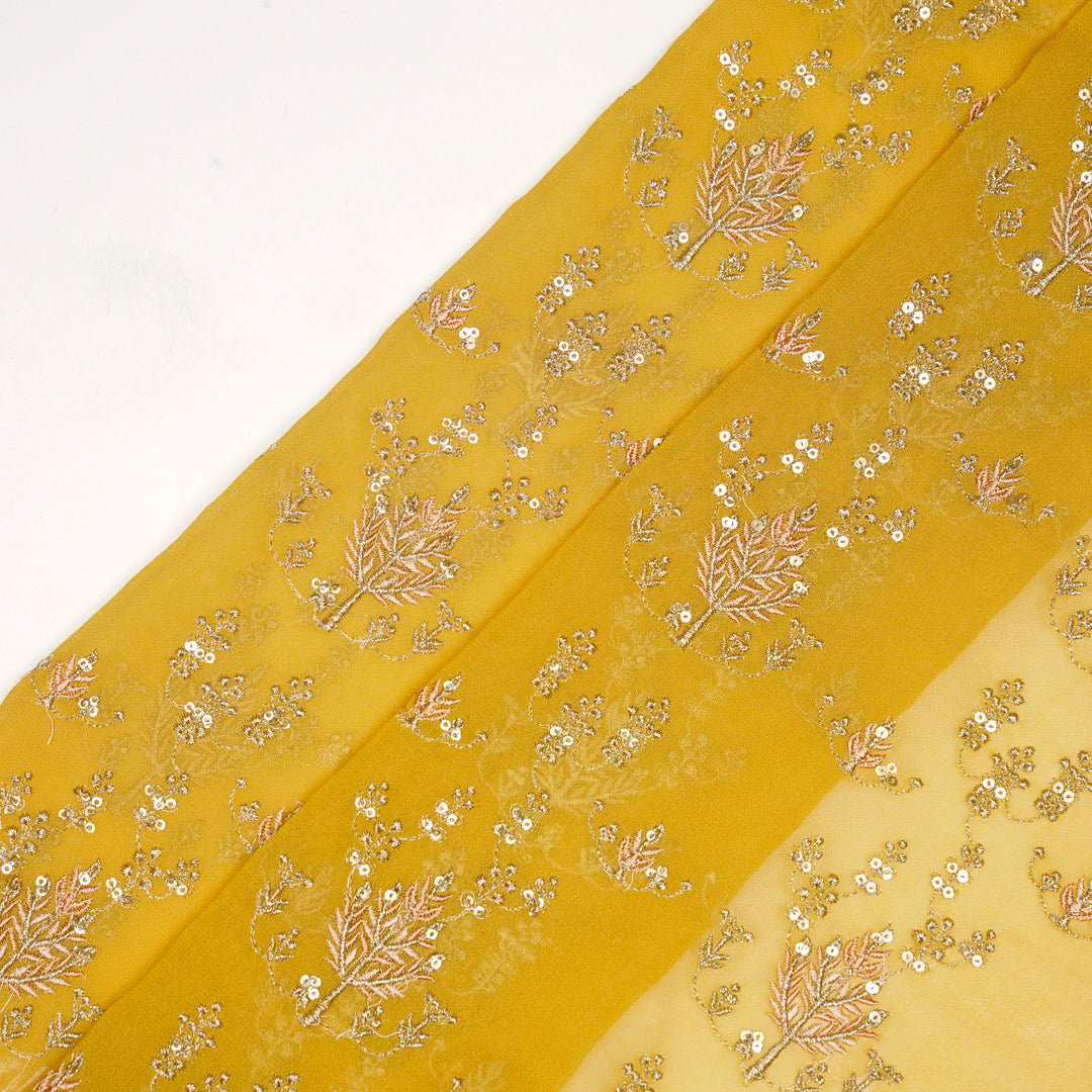 Dina Jaal on Gold Semi Georgette Embroidered Fabric