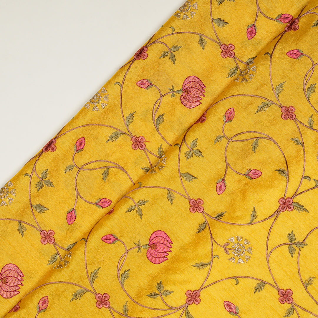 Nargis Jaal on Gold Semi Raw Silk Embroidered Fabric