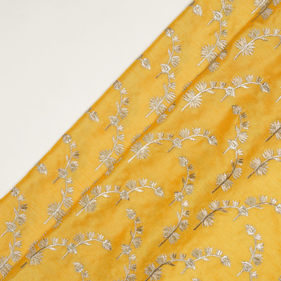 Sunerah Zari Jaal on Gold Semi Raw Silk Embroidered Fabric