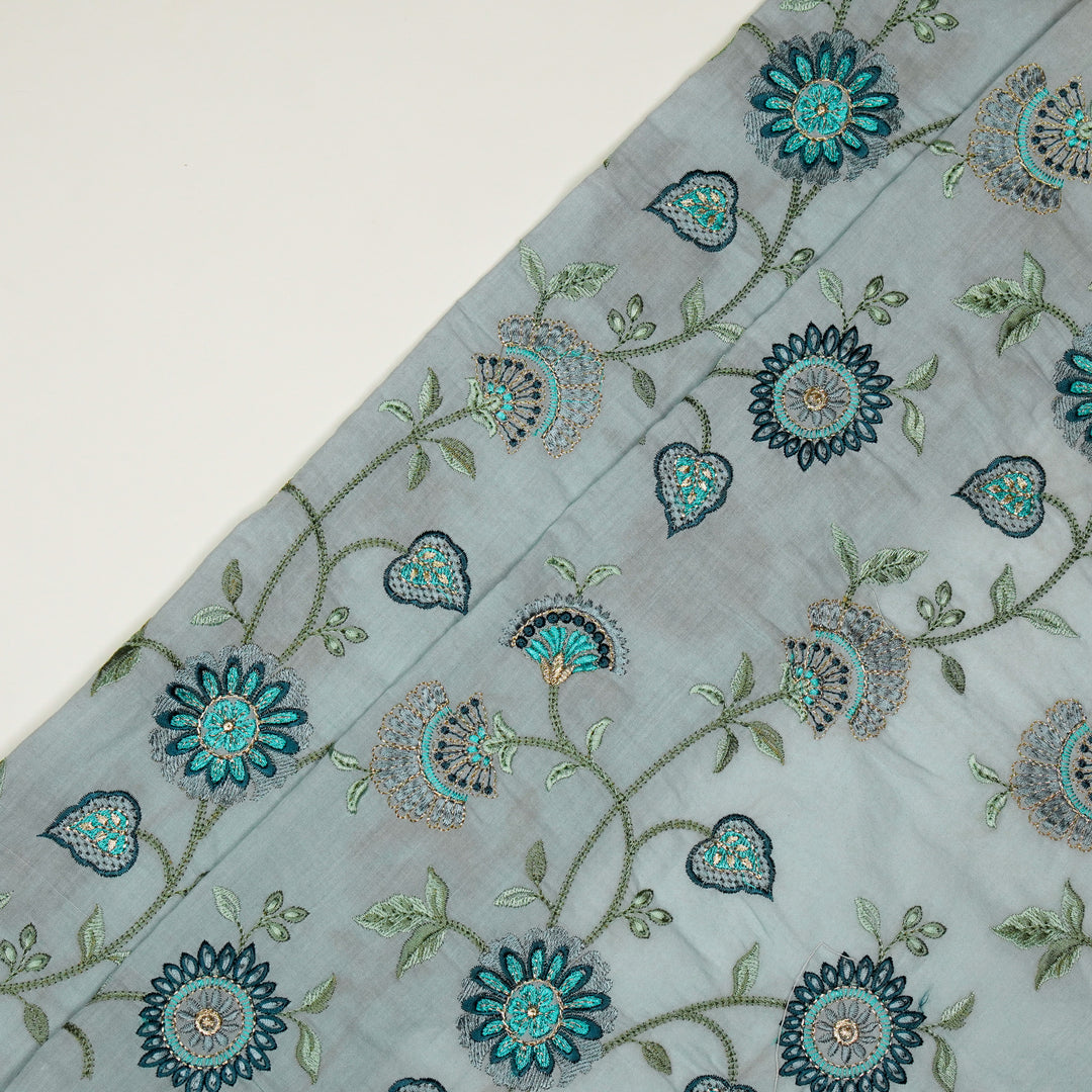 Wardah Jaal on Grey Malmal Embroidered Fabric