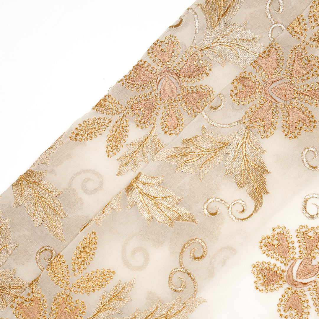 Leila Buta on Ivory Semi Georgette Embroidered Fabric