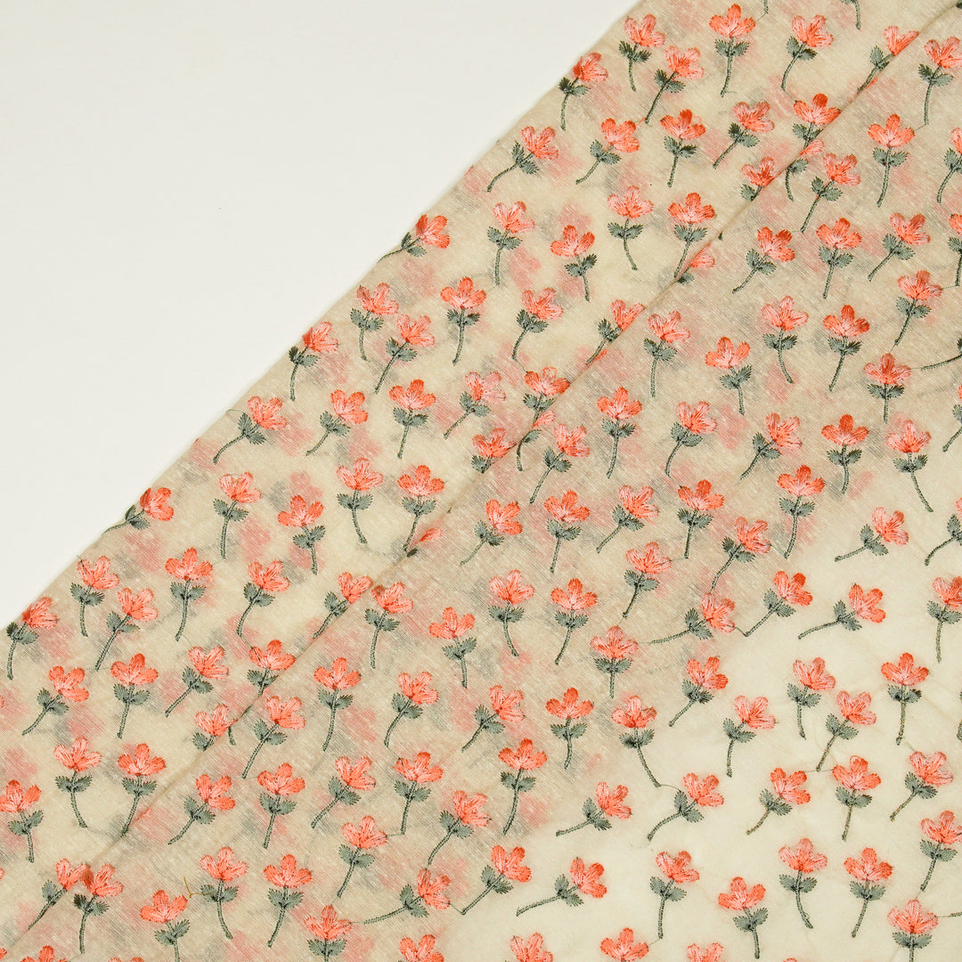 Varsha Buti on Ivory Cotton Linen Embroidered Fabric