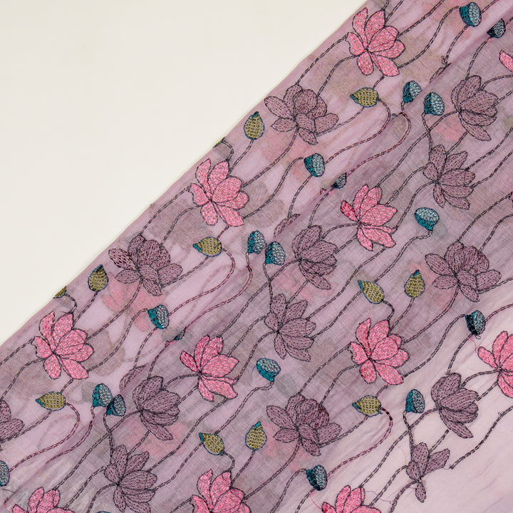 Raneem Jaal on Lavender Cotton Silk Embroidered Fabric