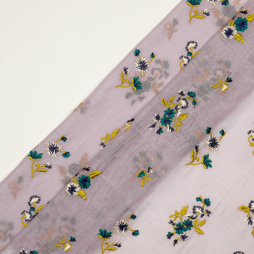 Ayda Buta Buti Mixture on Lavender Cotton Silk Embroidered Fabric
