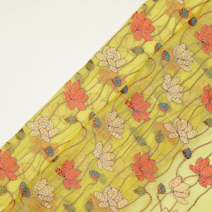 Raneem Jaal on Lemon Cotton Silk Embroidered Fabric