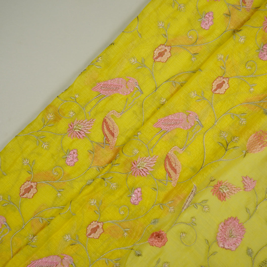 Arunima Jaal on Lemon Cotton Silk Embroidered Fabric