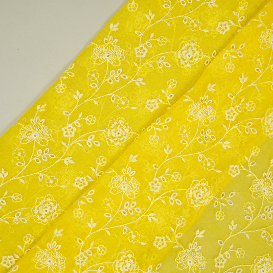 Kalika Jaal on Lemon Cotton Silk Embroidered Fabric