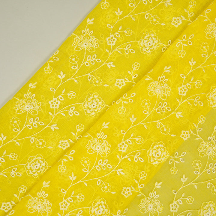 Kalika Jaal on Lemon Cotton Silk Embroidered Fabric