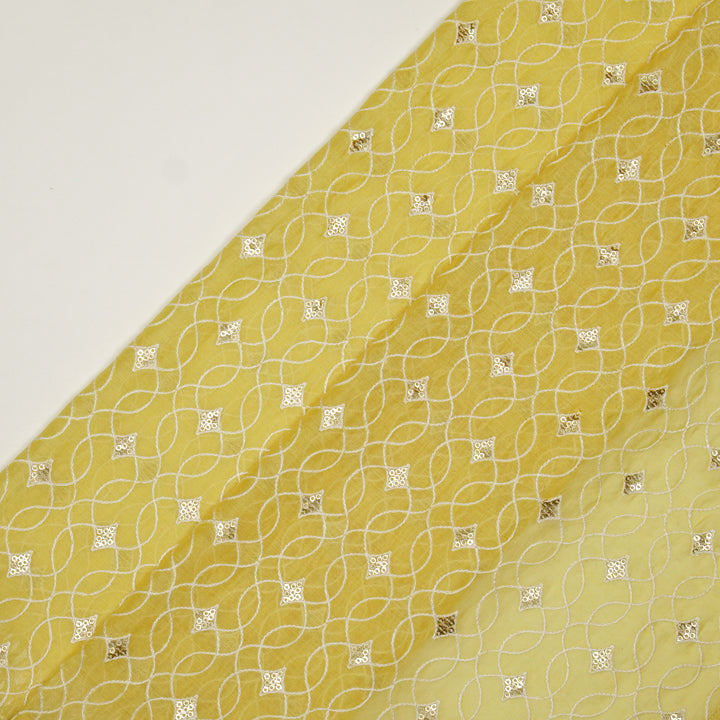 Vibha Jaal on Lemon Cotton Silk Embroidered Fabric