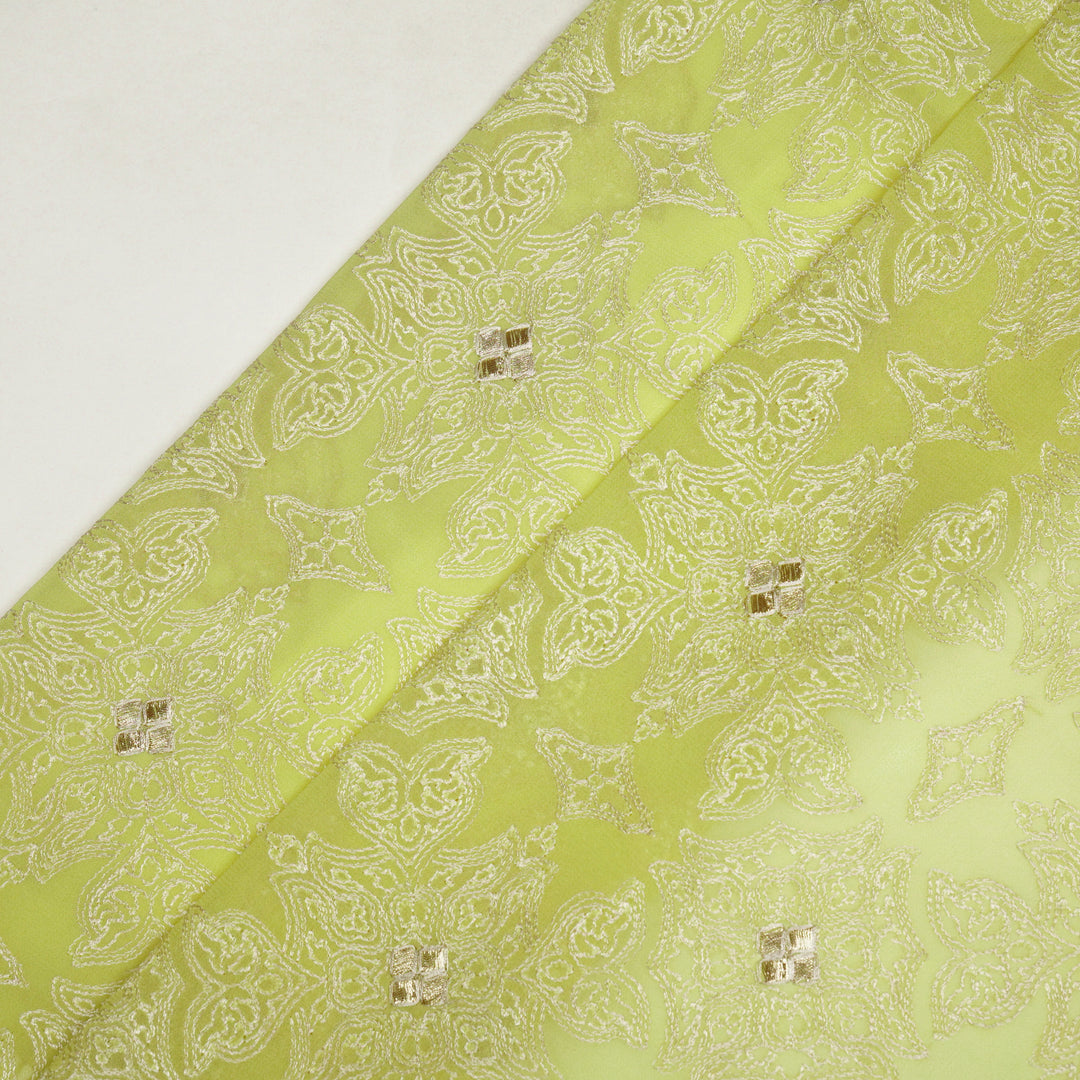 Afra Jaal on Lemon Silk Chanderi Embroidered Fabric