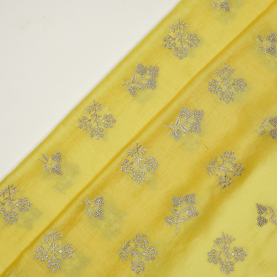 Lubna Buta Buti Mixture on Lemon Silk Chanderi Embroidered Fabric