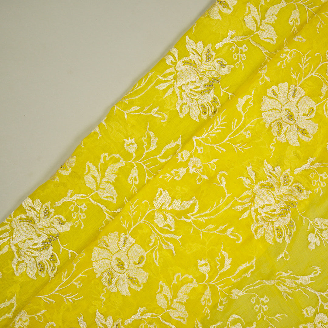 Raveesh Jaal on Lemon Cotton Silk Embroidered Fabric
