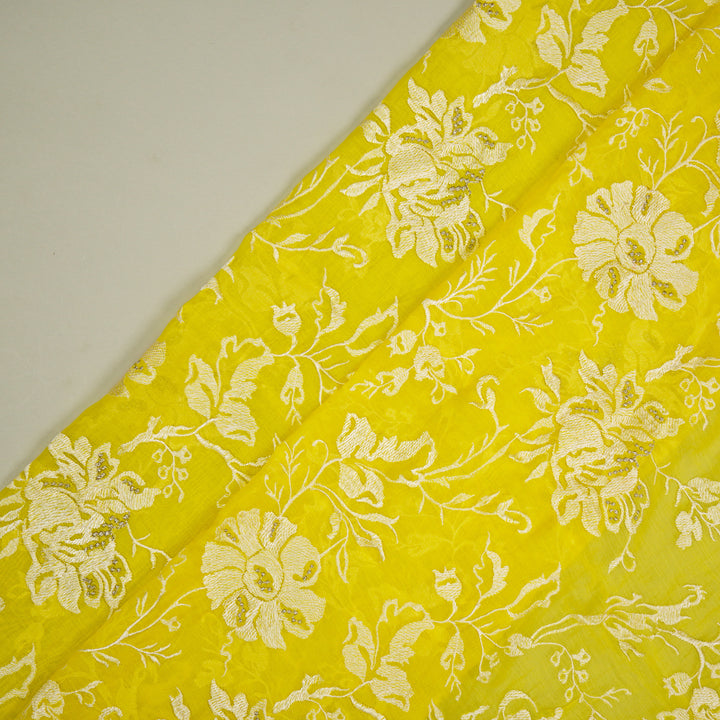 Raveesh Jaal on Lemon Cotton Silk Embroidered Fabric