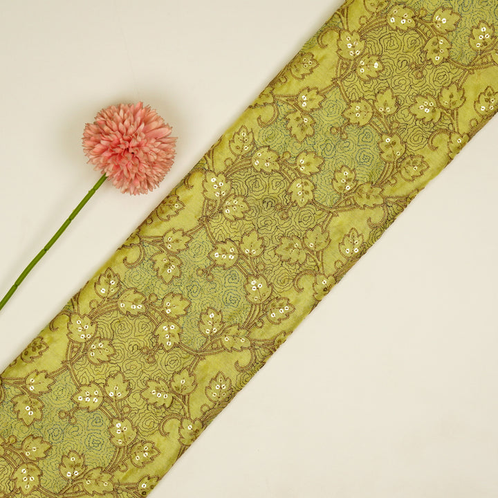 Kashida Jaal on Lemon Luxe Silk Chanderi Embroidered Fabric