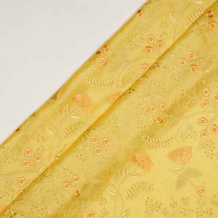 Azin Jaal on Lemon Semi Raw Silk Embroidered Fabric