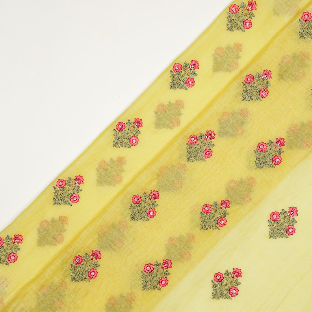 Rima Buti on Lemon Cotton Silk Embroidered Fabric