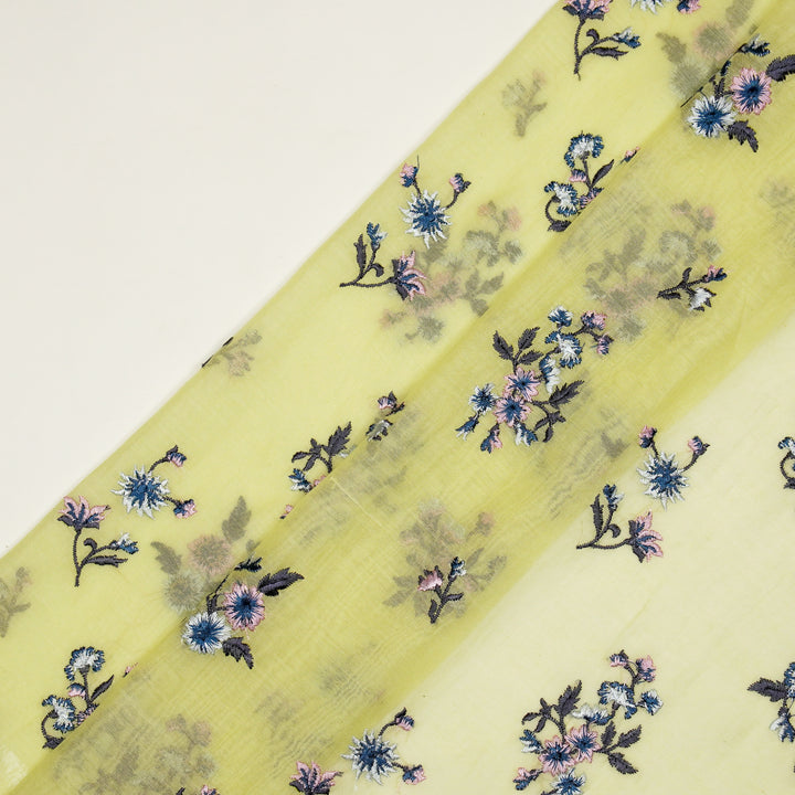Ayda Buta Buti Mixture on Lemon Cotton Silk Embroidered Fabric