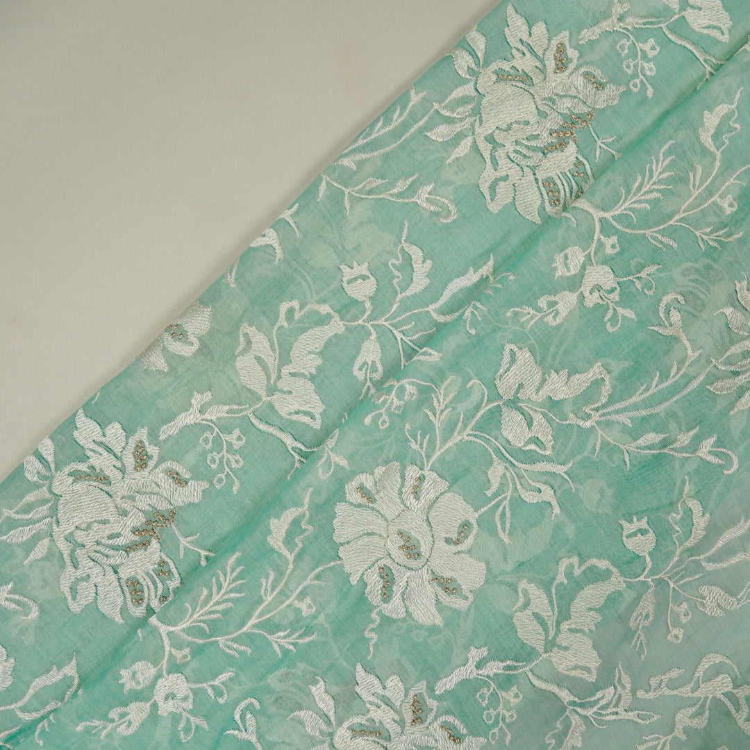 Raveesh Jaal on Light Aqua Cotton Silk Embroidered Fabric