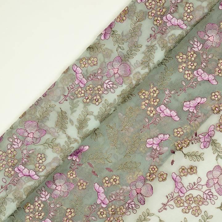 Fiha Jaal on Light Grey Silk Organza Embroidered Fabric